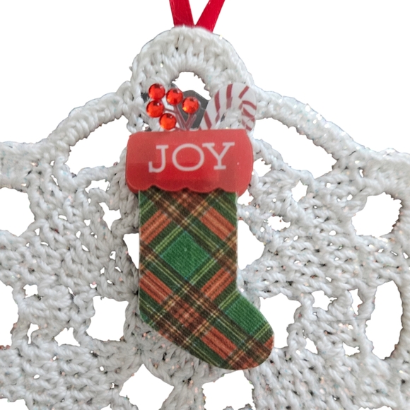 Ornaments Crochet Doily Wreaths Set of 3, Christmas Stocking, Vintage Truck, - Picture 8 of 9